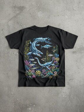 90s Ocean Dinosaurs Vintage Graphic Tee | Retro Jurassic Sea Shirt